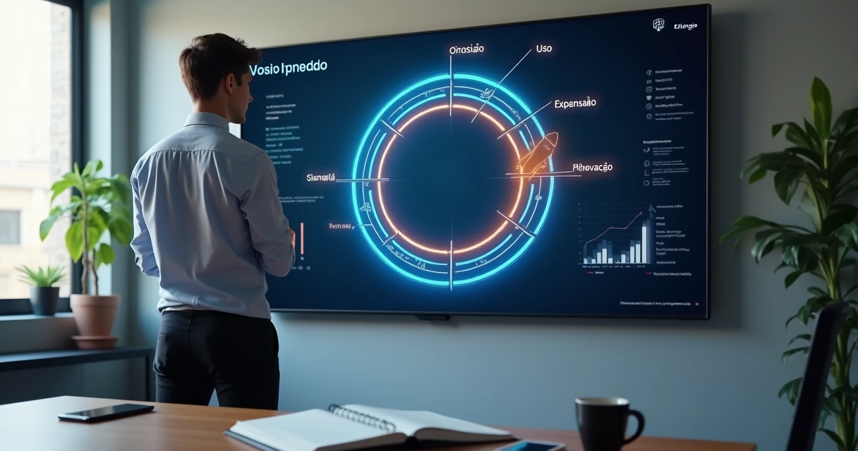 Gestor observa painel de servico recorrente com graficos em forma de loop 