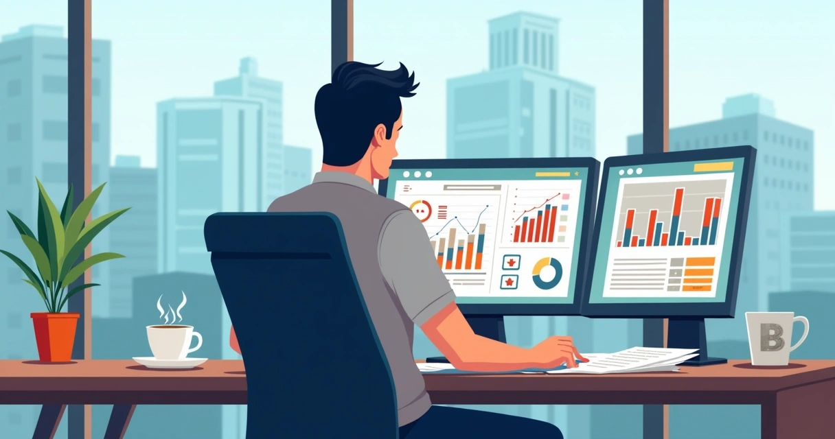 Gestor de TI de pequena empresa analisando gráficos e tomando decisão sobre MSP 