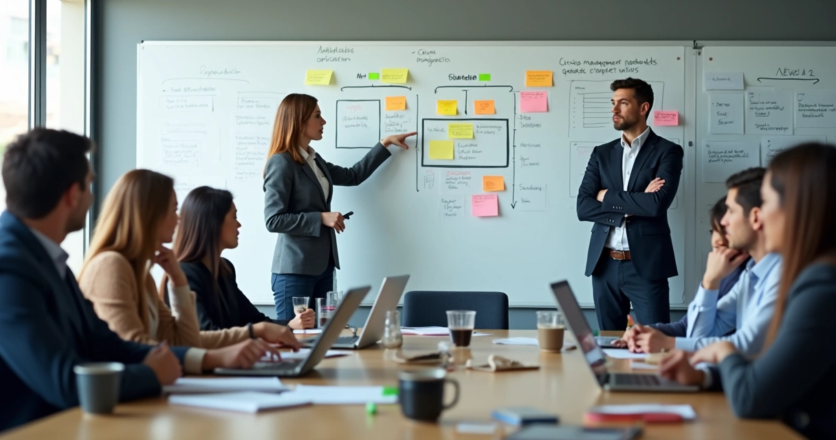 Gestor observa equipe executando plano de resposta a crise em sala de situação 