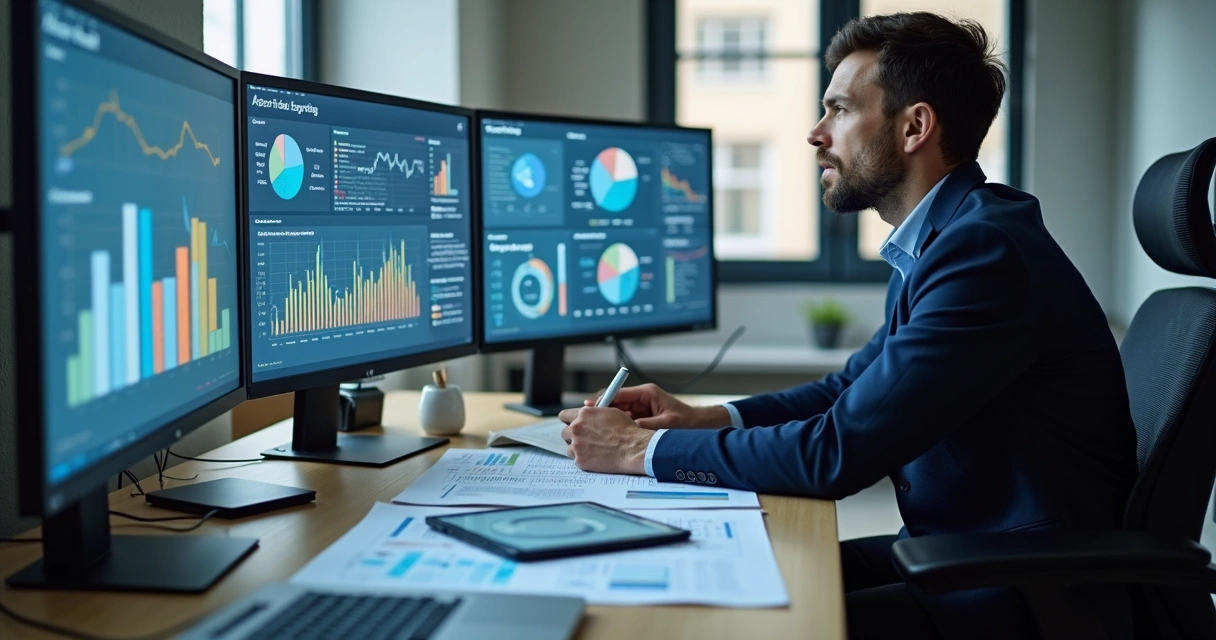 Profissional de marketing digital analisando dados de campanha 