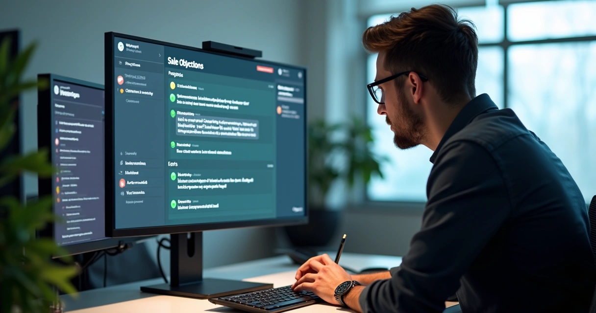 Gestor de vendas analisando painel de objeções em tempo real 