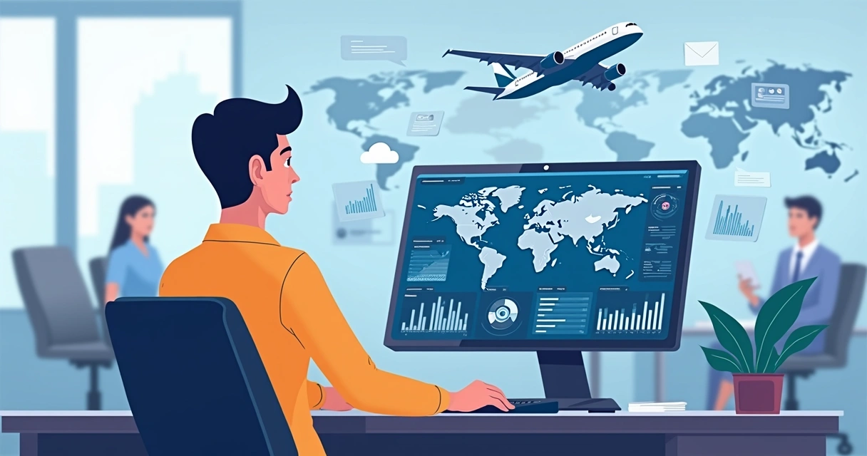 Gestor usando inteligência artificial para análise de viagens corporativas 