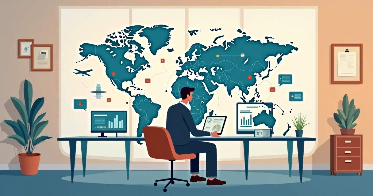 Gestor de viagens corporativas trabalhando com relatórios digitais 