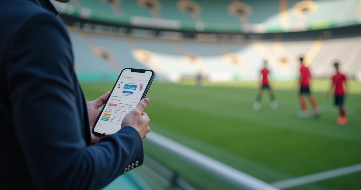 Gestor acessando relatórios da escola de futebol pelo celular 