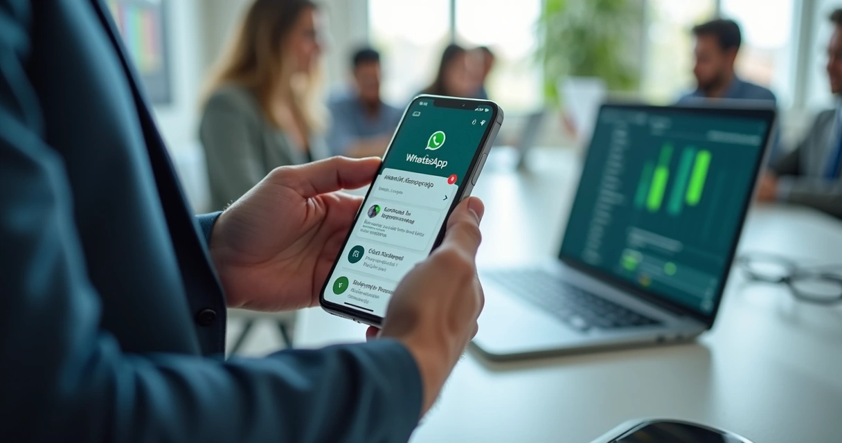 Gestor analisando alerta de conversa comercial no celular