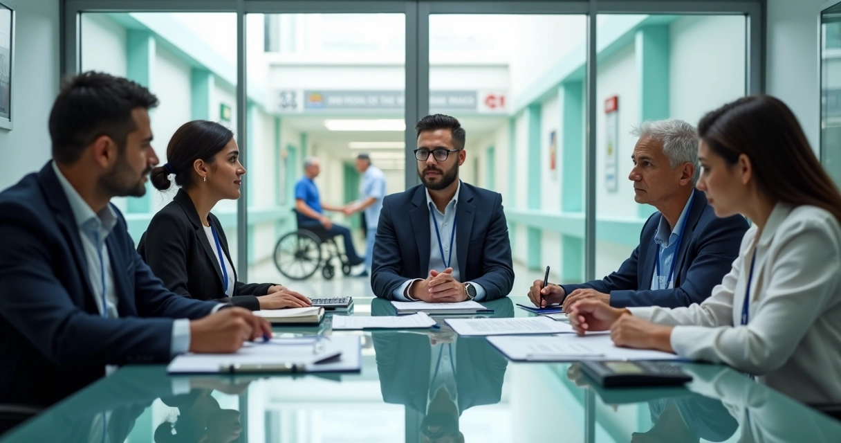 Gestores de ILPI reunidos analisando documento sobre acompanhante hospitalar 