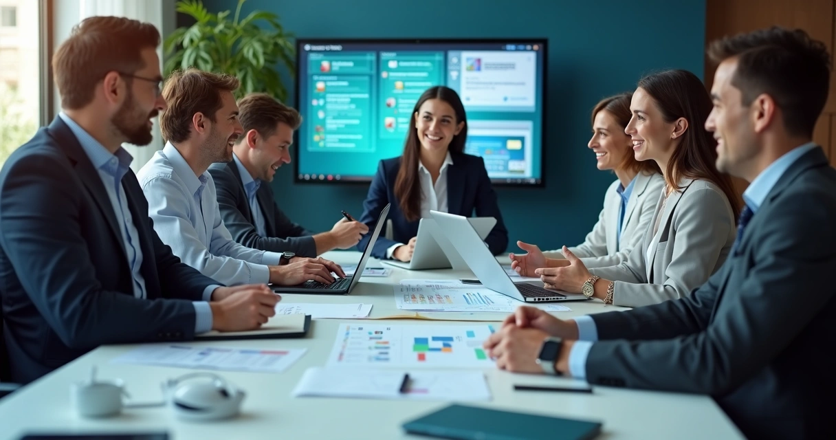 Gestores reunidos avaliando processos de atendimento 
