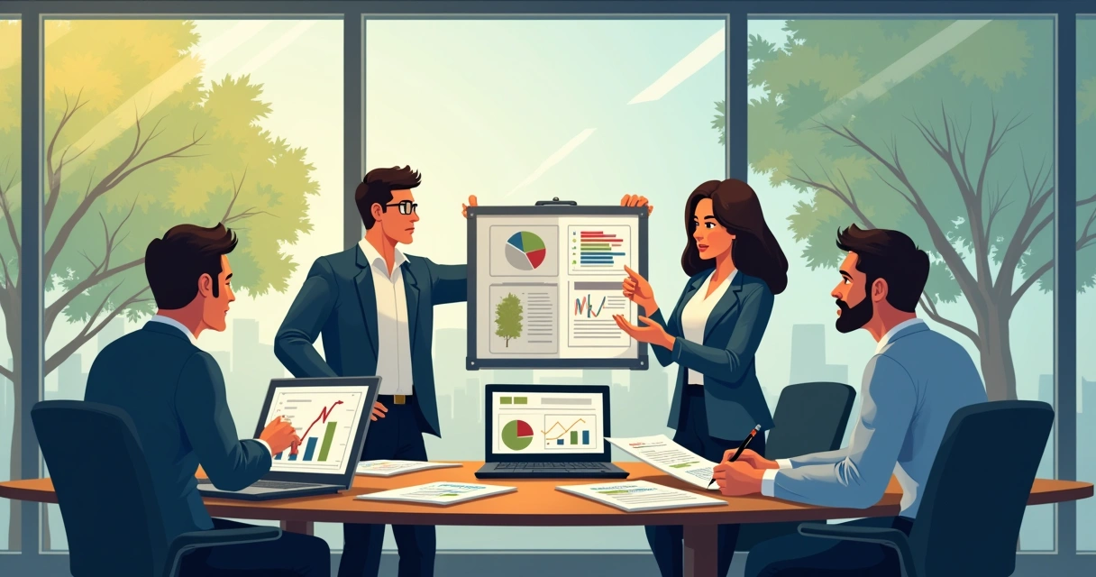 Gestores em reunião analisando custos de BI 