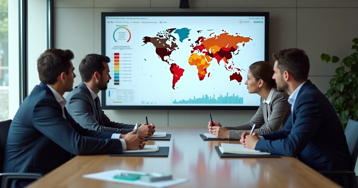 Gestores em reunião analisando mapa de riscos psicossociais