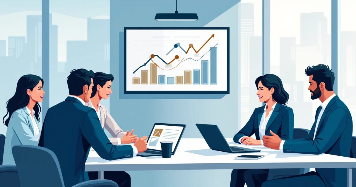 Equipe de gestores em sala de reunião discutindo planejamento 