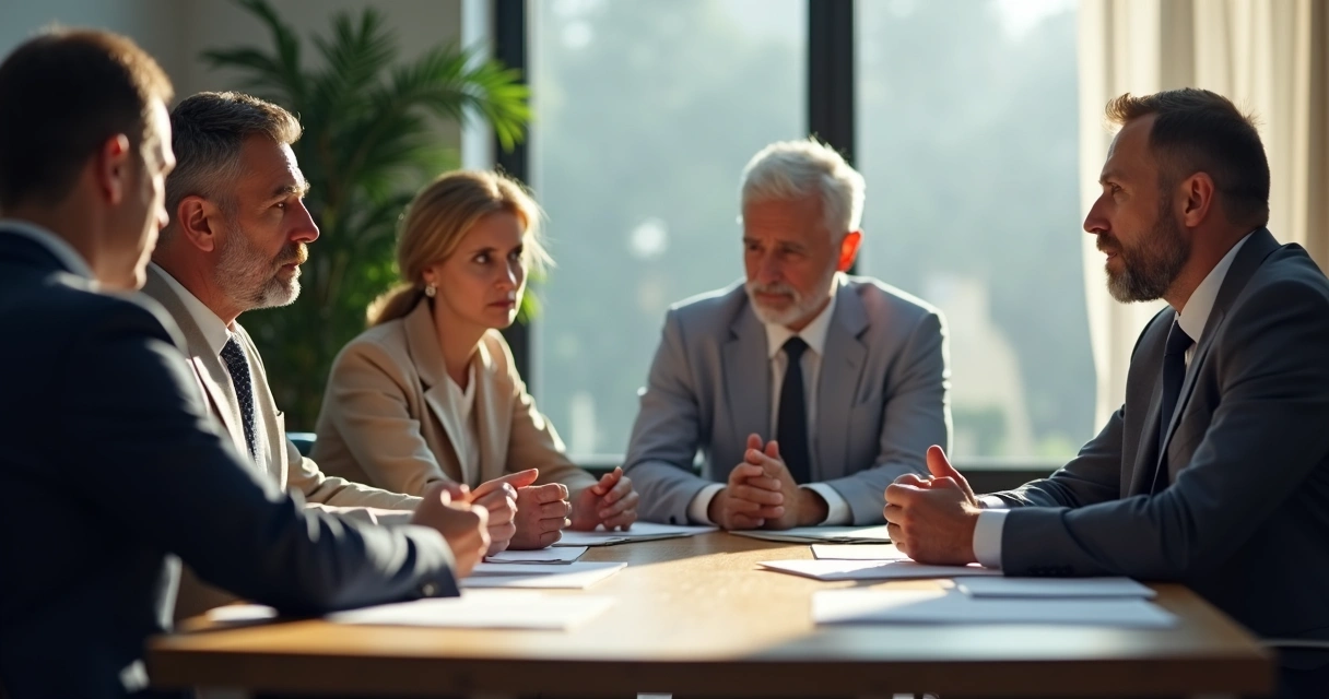 Pessoas em reunião lidando com emoções por meio de gestos de calma 