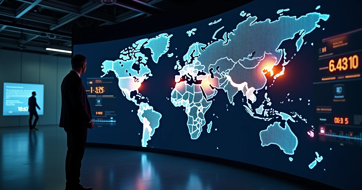 World map made of light with countdown clocks over data breach hotspots 