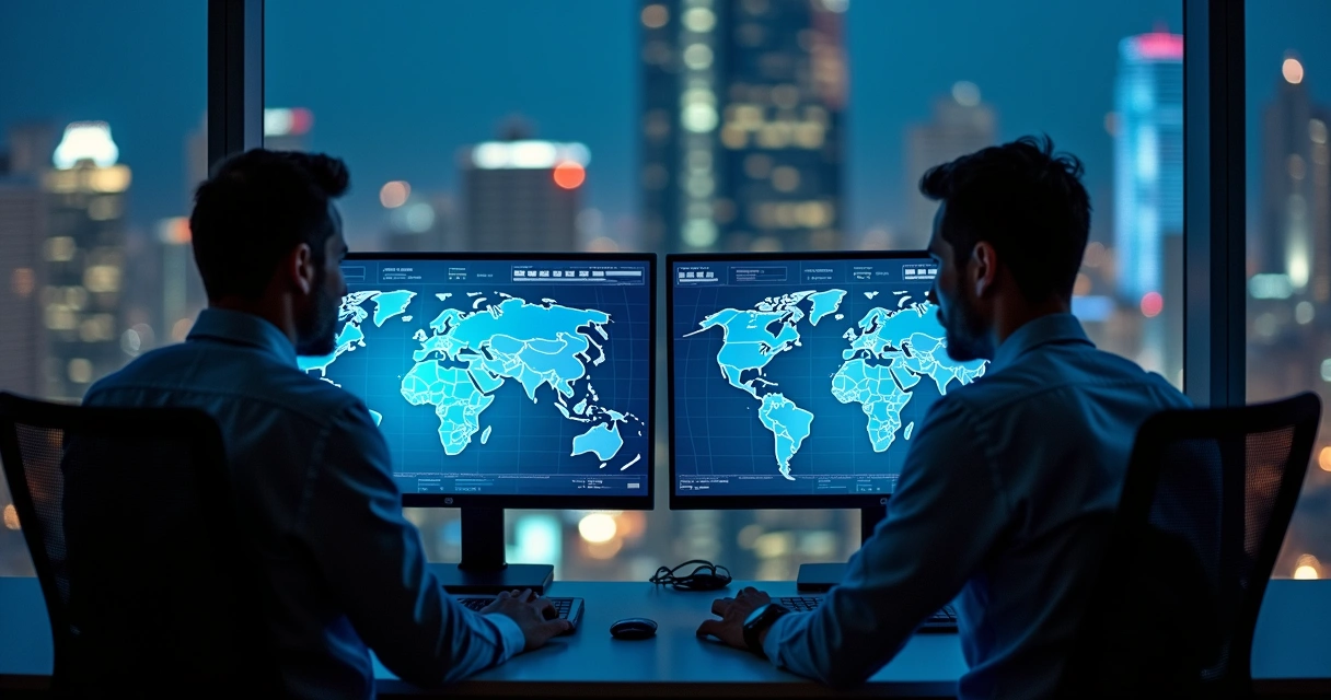 Financial professionals simulating global market crisis on risk system 