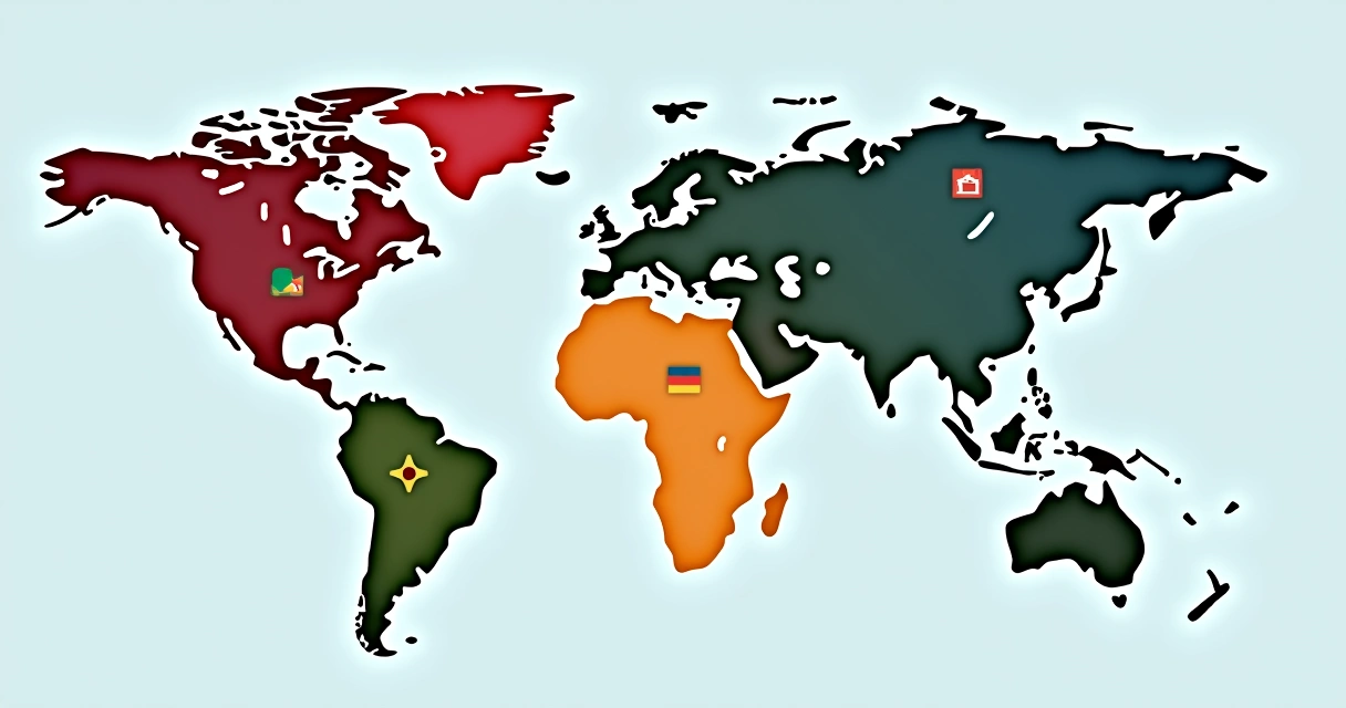 Map showing major countries in global hiring trends 