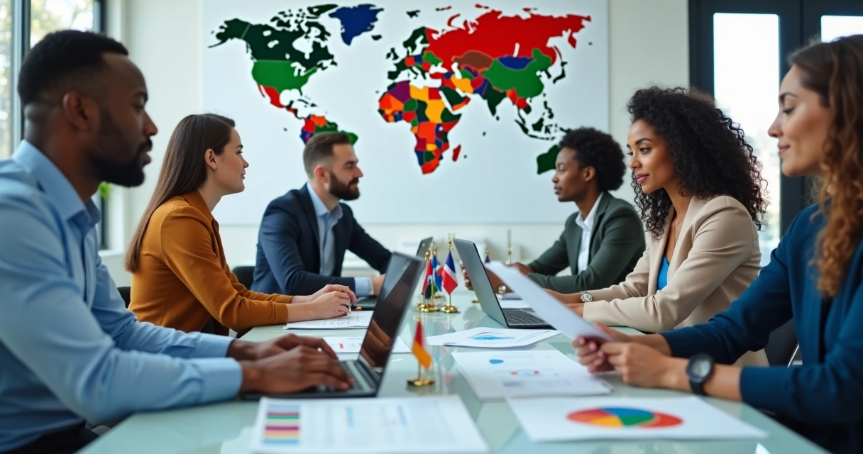 HR managers with compliance documents at large desk 