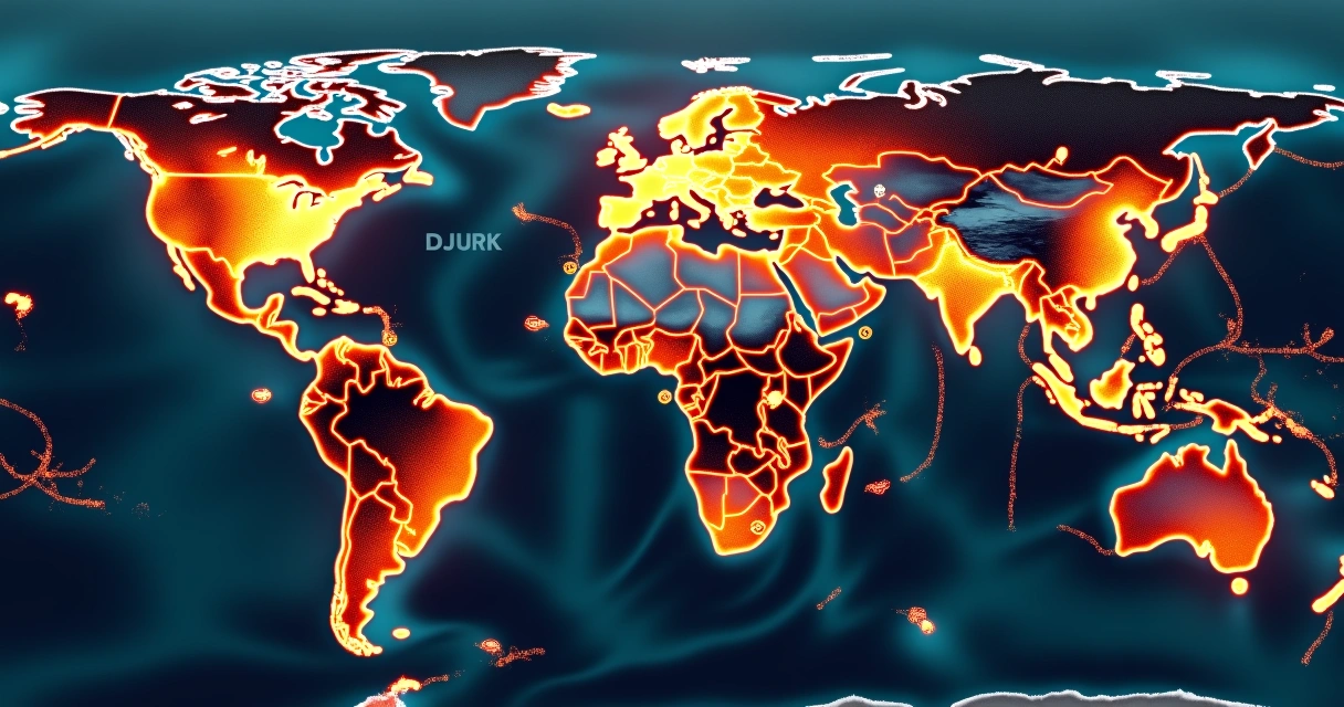 Global oil market map with arrows for supply and demand 
