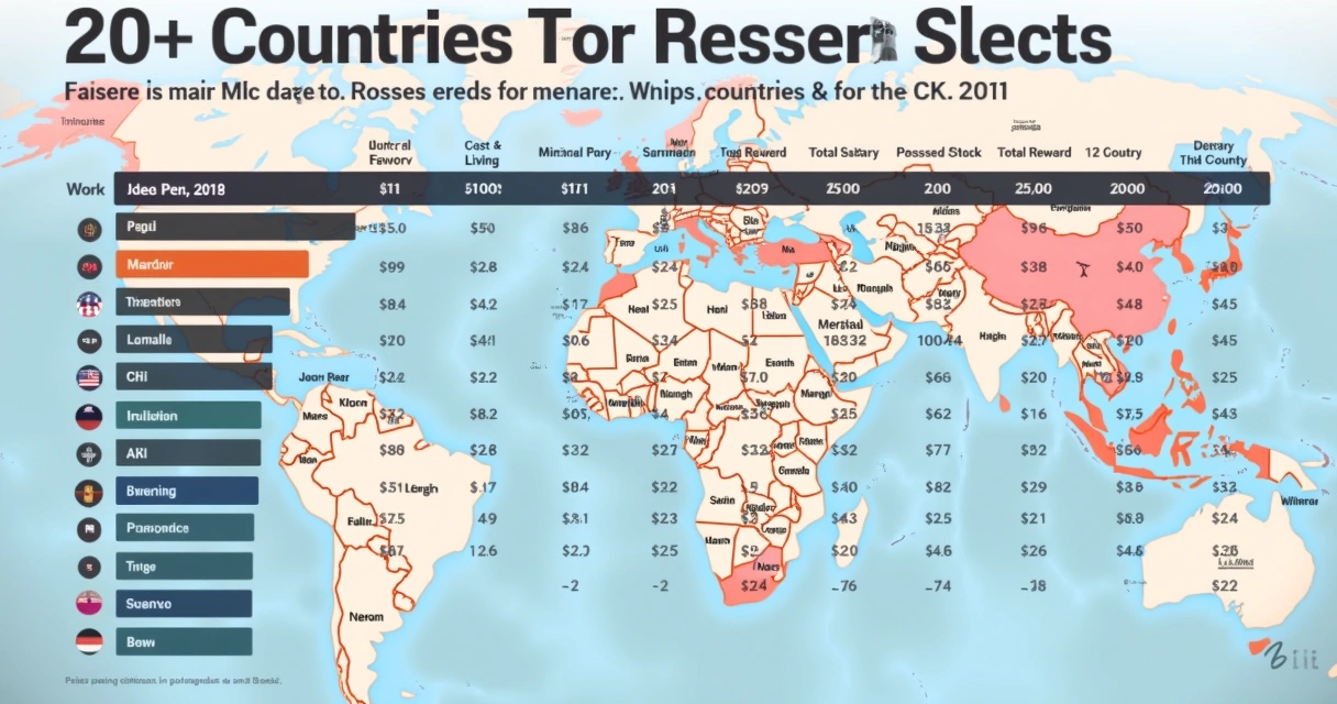 Colorful global salary comparison chart across various countries 