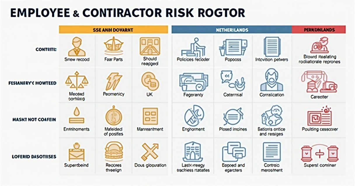 Chart showing key differences between employee and contractor status in different regions 