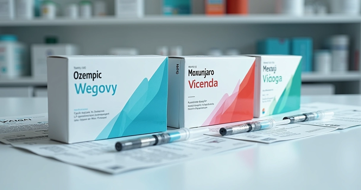 Various GLP-1 medication boxes side by side