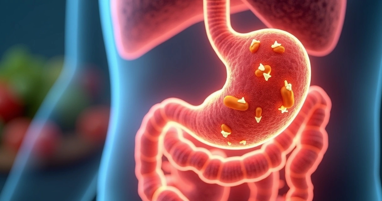 Illustration of GLP-1 hormone interaction with the brain and stomach