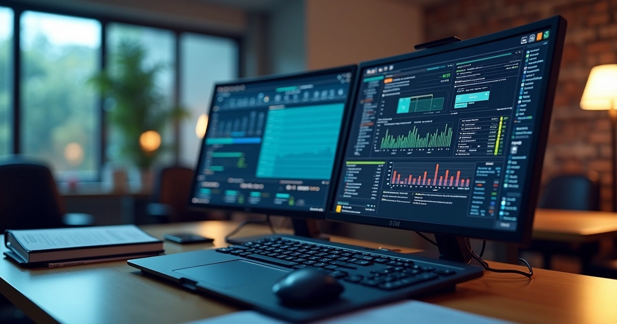 Computador mostrando tela de sistema ERP com geração automática de GNRE para DIFAL, ambiente de escritório com documentos fiscais e notas ao redor 