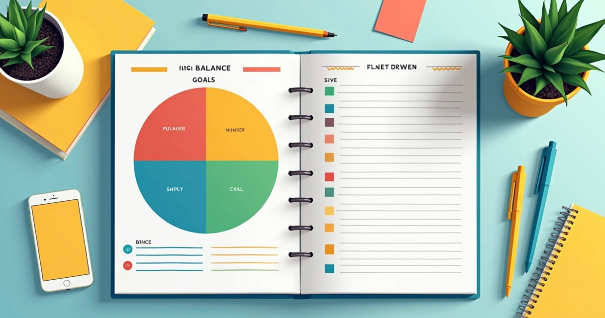 Weekly goal setting next to life balance wheel chart 