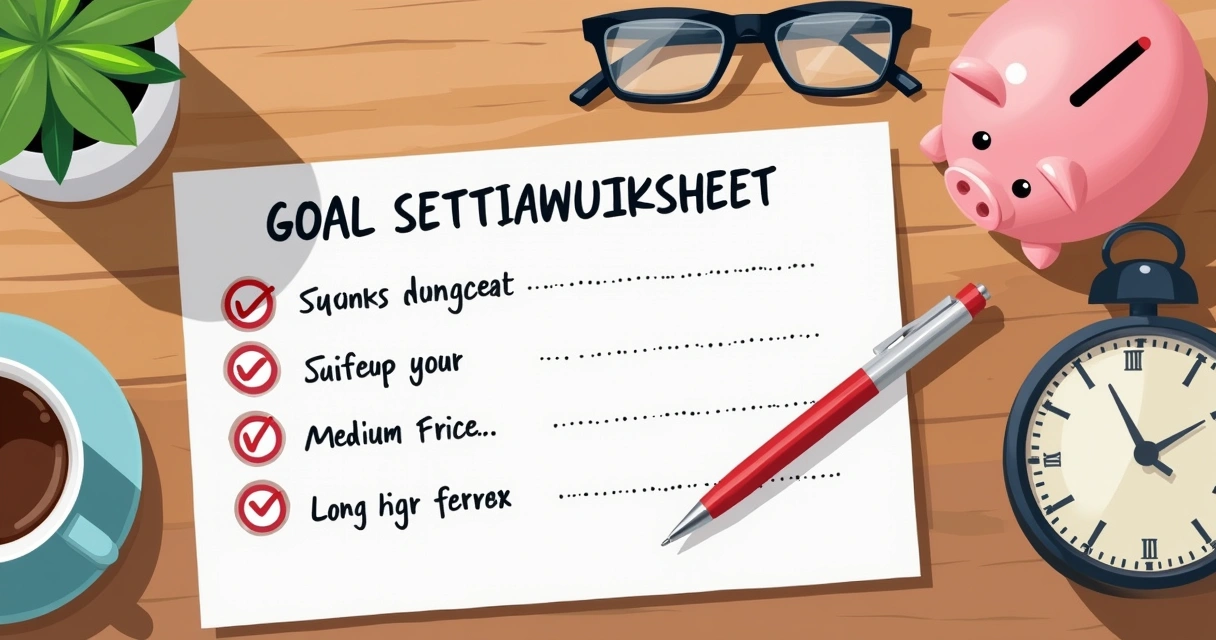 Goal-setting worksheet with financial objectives and timelines