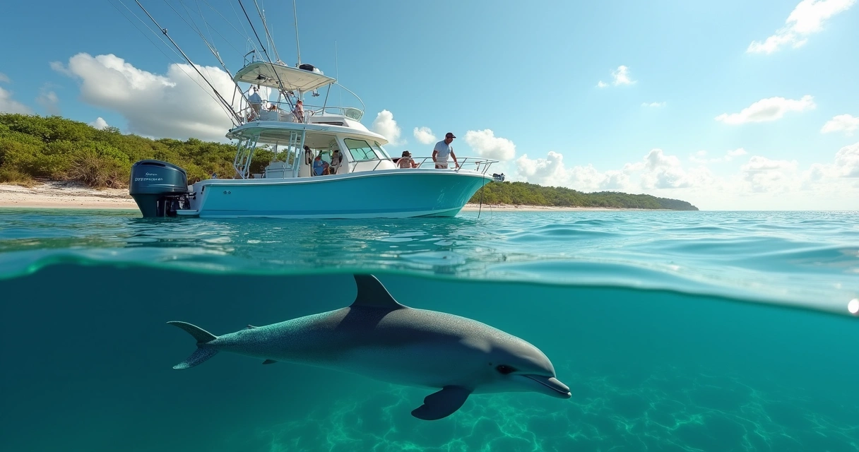 Pesquisadores estudando golfinho perto da costa da Flórida. 
