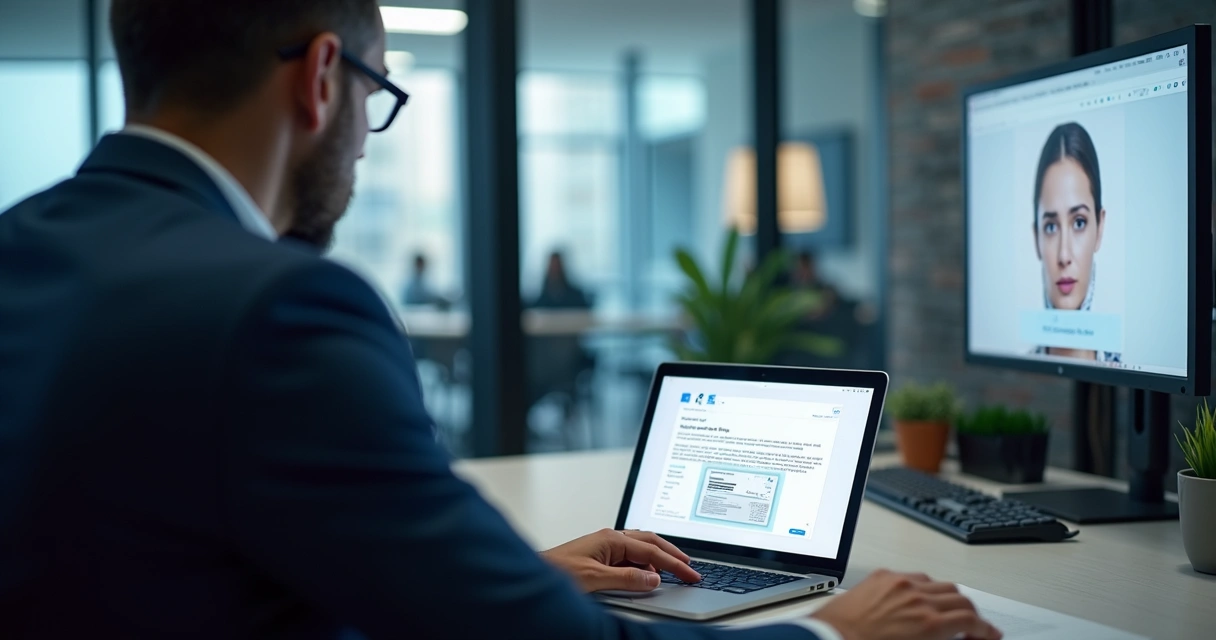 Pessoa olhando para um boleto falso em frente ao computador 