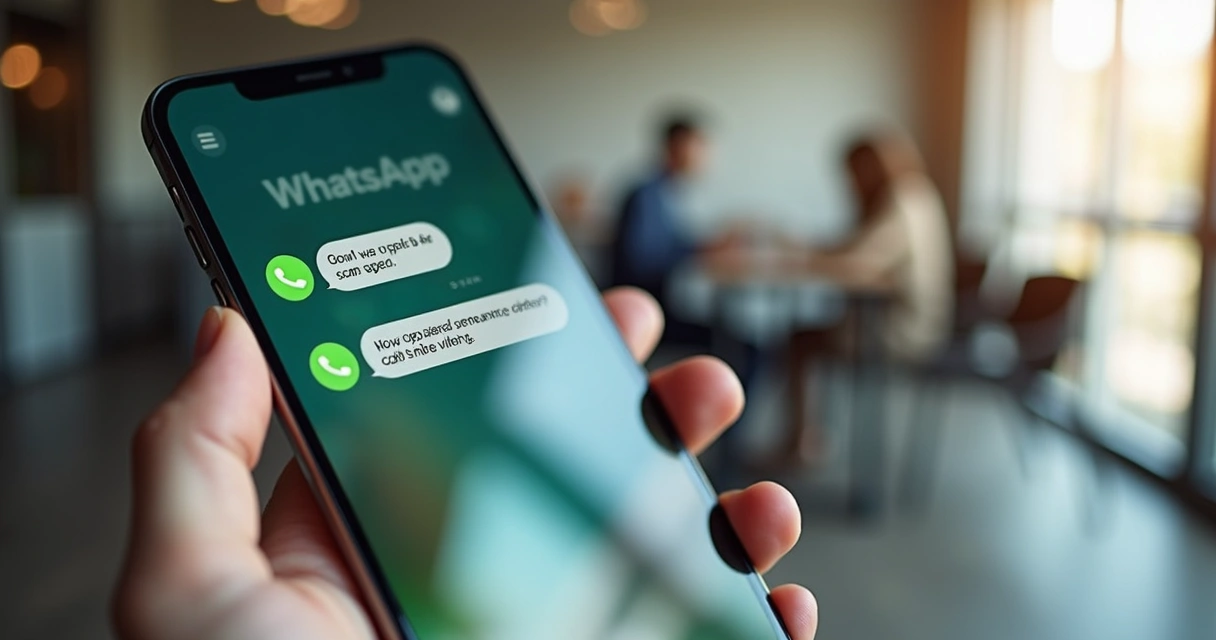 Tela de smartphone mostrando conversa de WhatsApp com mensagem fraudulenta de golpe da falsa central de atendimento 