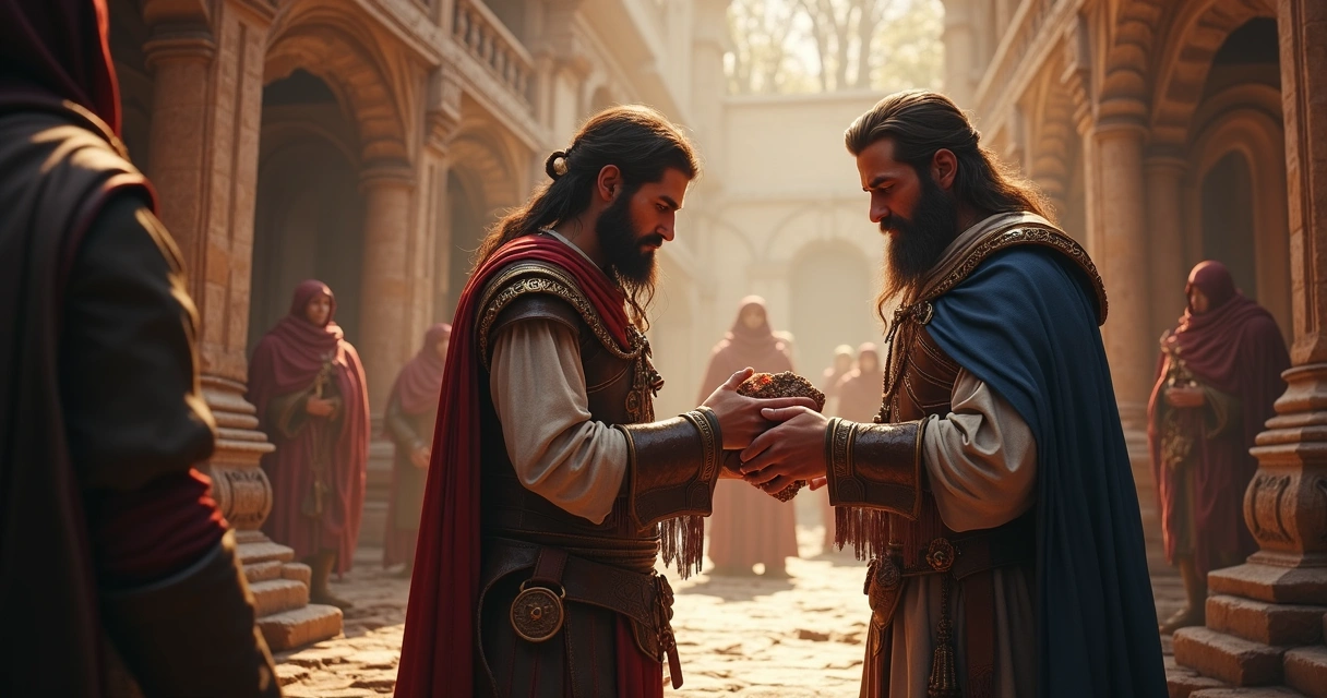 Jogador negociando itens com outro personagem em ambiente medieval digital