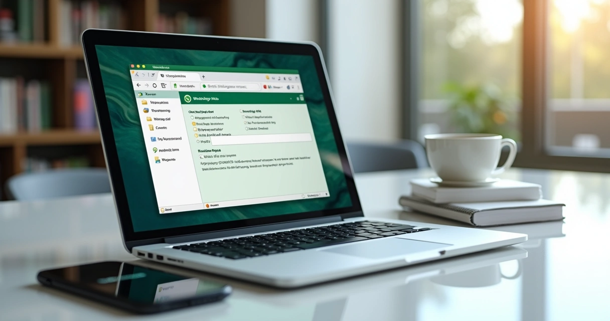 Notebook com tela mostrando WhatsApp Web e janela de navegação suspeita aberta 