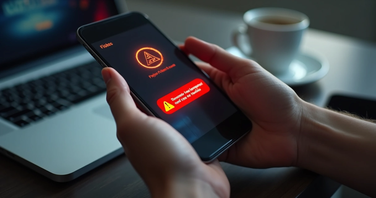 Celular mostrando alerta de golpe financeiro