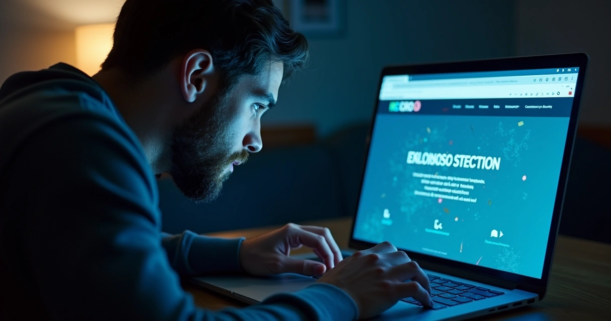 Homem olhando para um monitor com site suspeito de curso online 