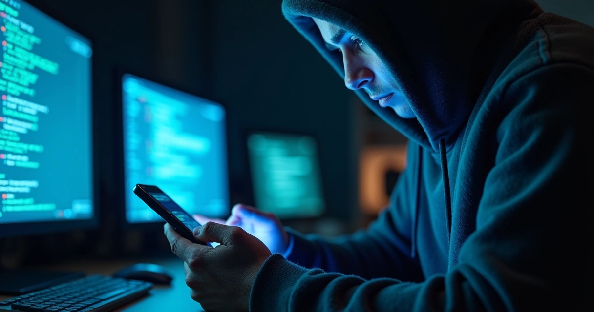 Pessoa digitando em celular ilustrando golpe digital ou estelionato online