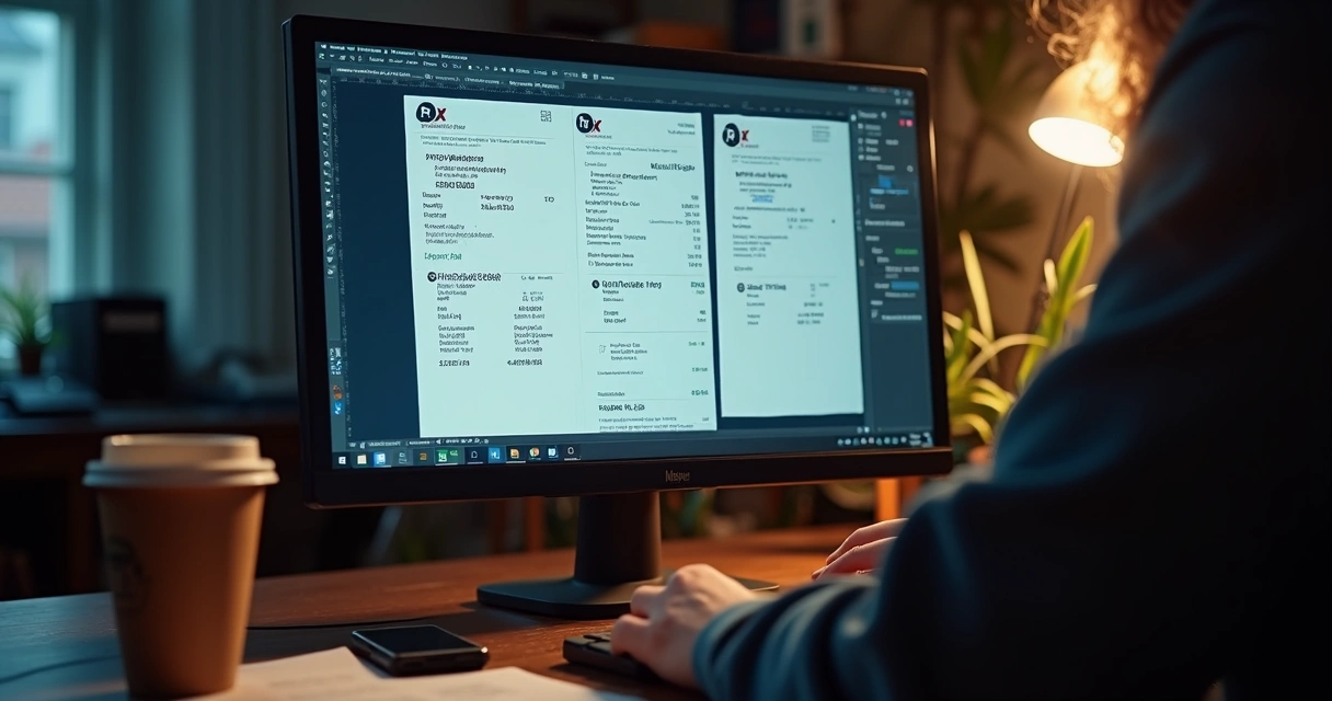 Criminoso editando imagem de comprovante de Pix no computador 