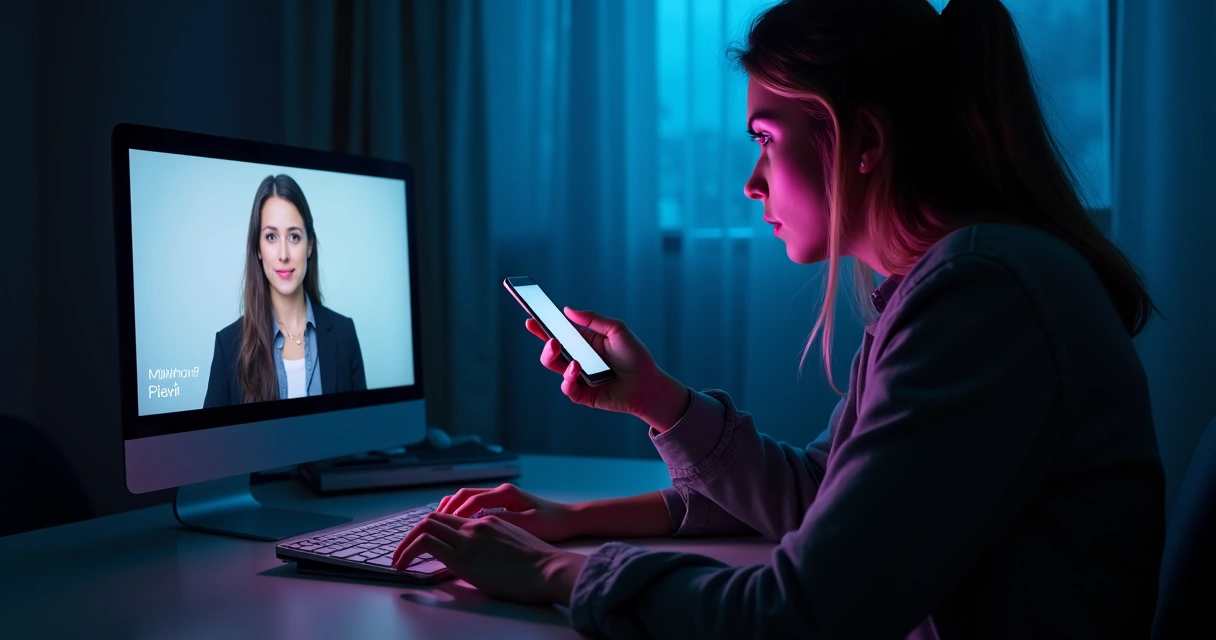 Homem aplicando golpe usando deepfake em chamada de vídeo