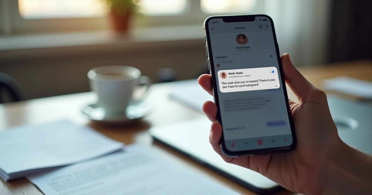 Pessoa segurando celular com mensagem suspeita aberta na tela 