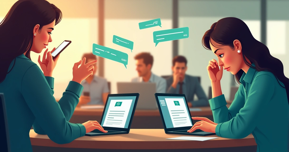 Ilustração mostrando múltiplos dispositivos recebendo mensagens falsas e alertas de golpe digitais 