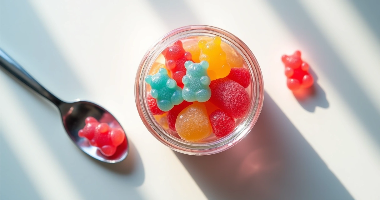 Gomas medicinais coloridas sabor tutti-frutti em pote transparente 