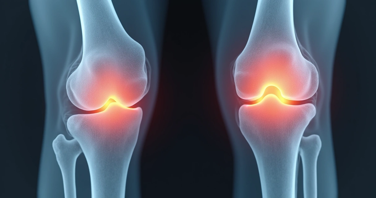 Raio x mostrando joelho com cartilagem desgastada 