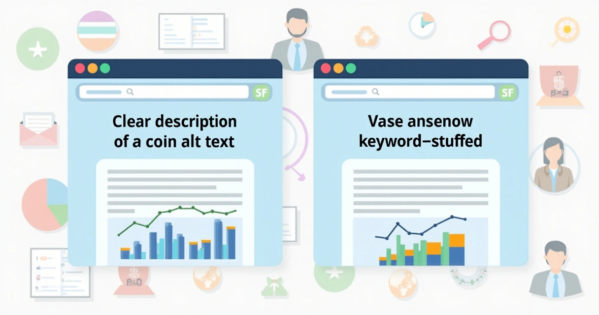 Comparison showing well-written and poorly-written image alt text for a website image.