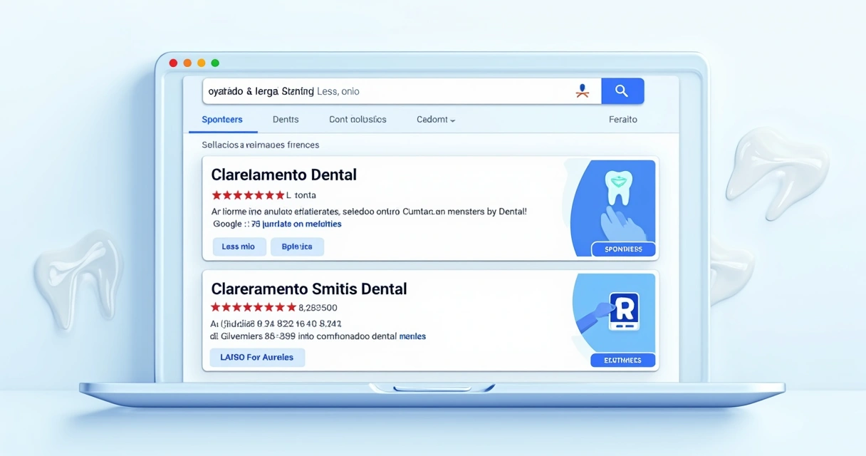 Página de resultados de pesquisa do Google com anúncios de clínicas odontológicas em destaque