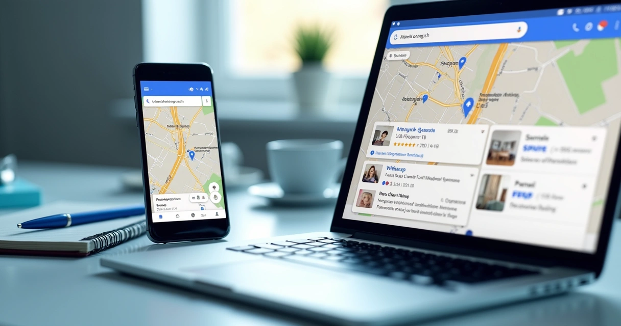 Tela mostrando busca local de clínica odontológica no Google Maps