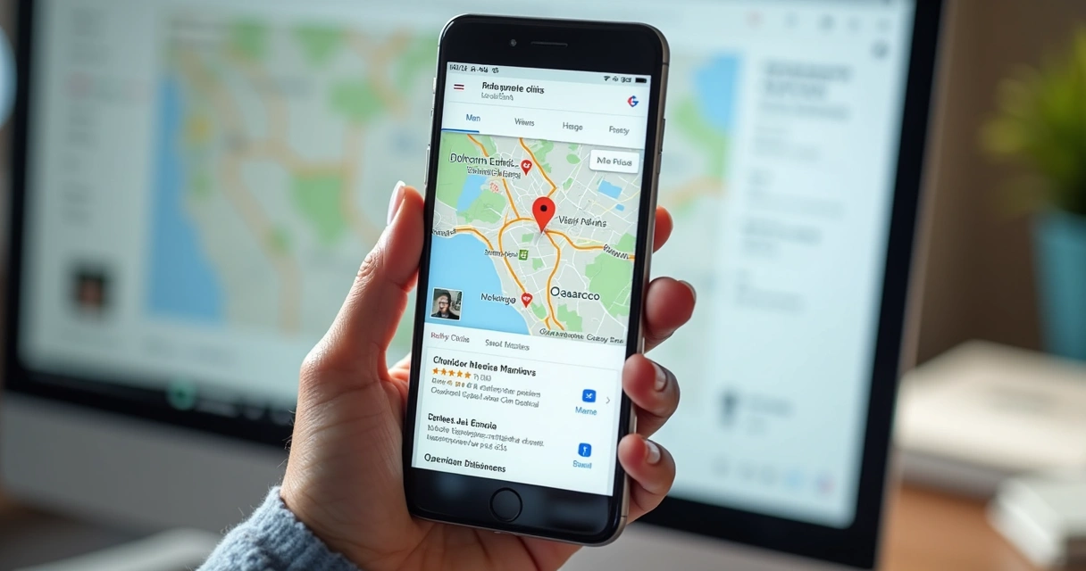 Tela com busca local de clínica odontológica no Google Maps 