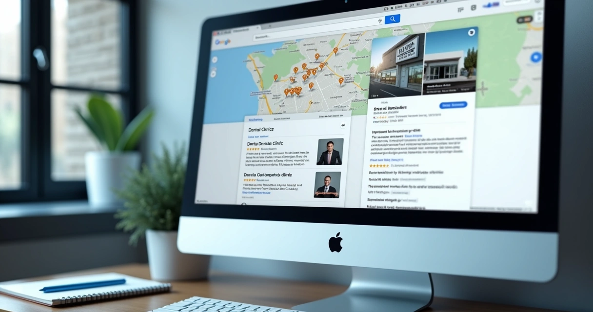 Tela com busca local de clínica odontológica no Google Maps 