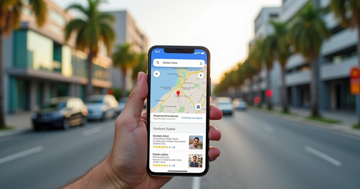 Busca no Google Maps por clínica odontológica com resultados locais 