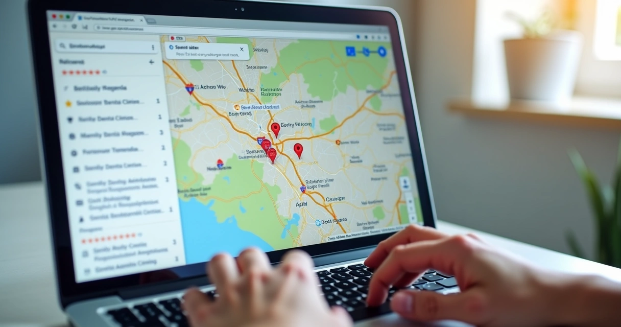 Vista do Google Maps com buscas sobre clínica odontológica 