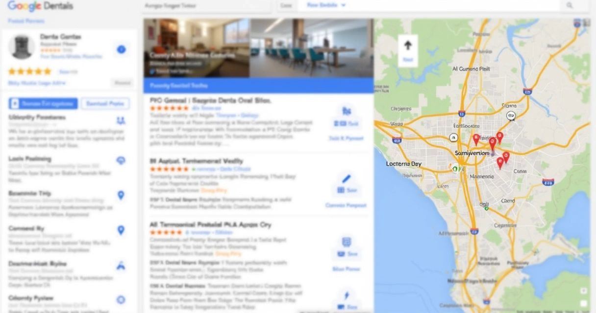 Perfil otimizado de clínica odontológica no Google Maps, mostrando avaliações positivas e localização 
