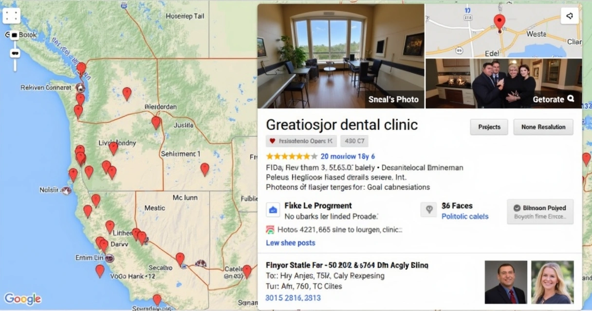 Perfil otimizado de clínica odontológica no Google Maps exibindo avaliações e fotos profissionais